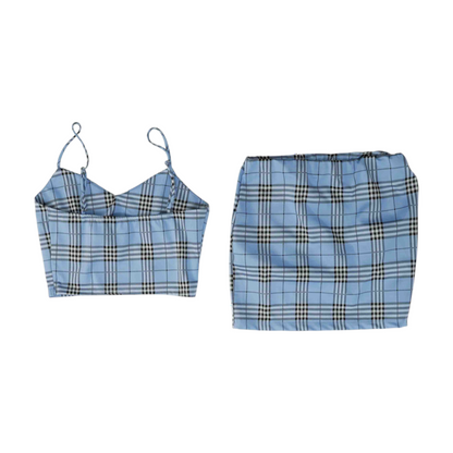 Blue Plaid Skirt Set