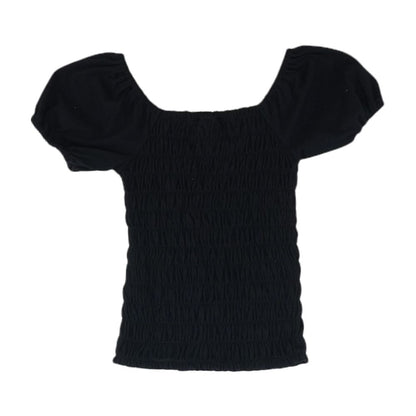Black Solid Short Sleeve Blouse