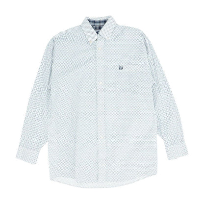 White Geometric Long Sleeve Button Down