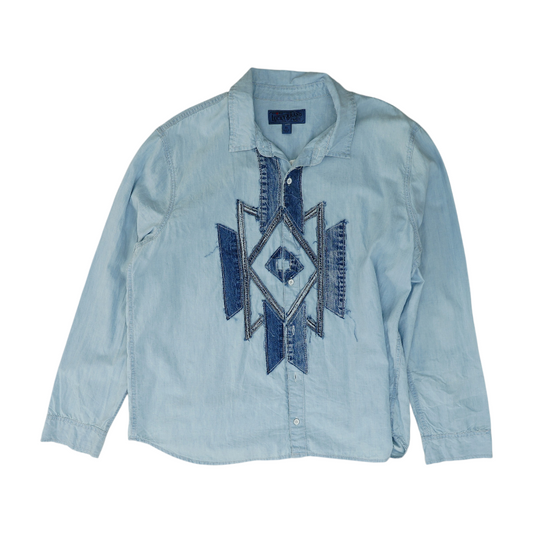 Blue Solid Long Sleeve Button Down