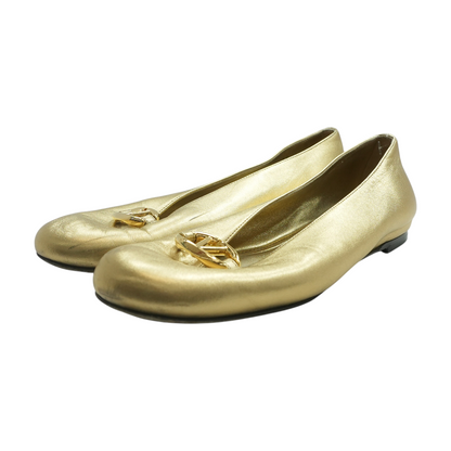 VLogo Signature Ballerina in Gold Laminated Nappa Leather