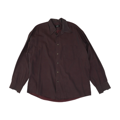 Maroon Solid Long Sleeve Button Down