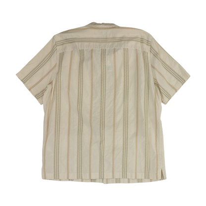 Beige Striped Short Sleeve Button Down