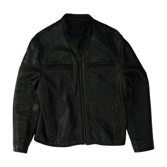 Black Solid Leather Jacket