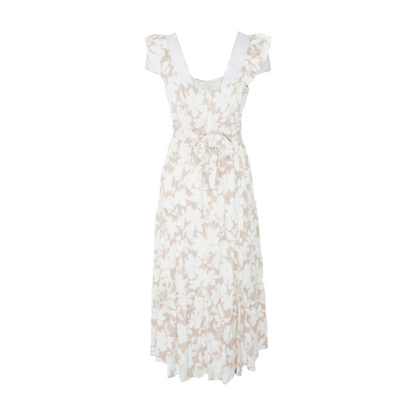 Beige Floral Midi Dress