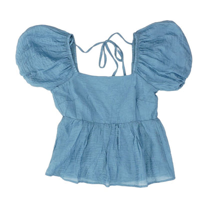 Blue Solid Short Sleeve Blouse