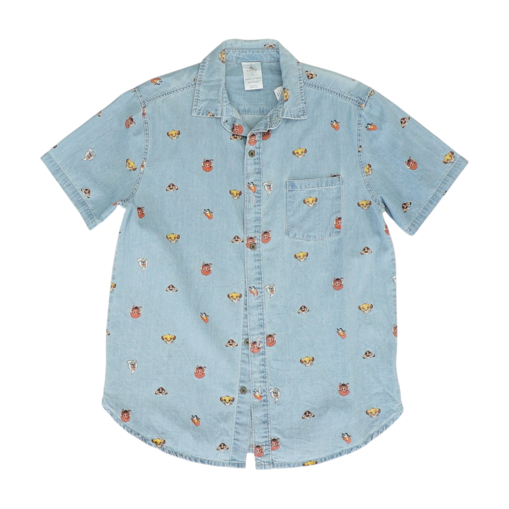 Blue Graphic Short Sleeve Button Down