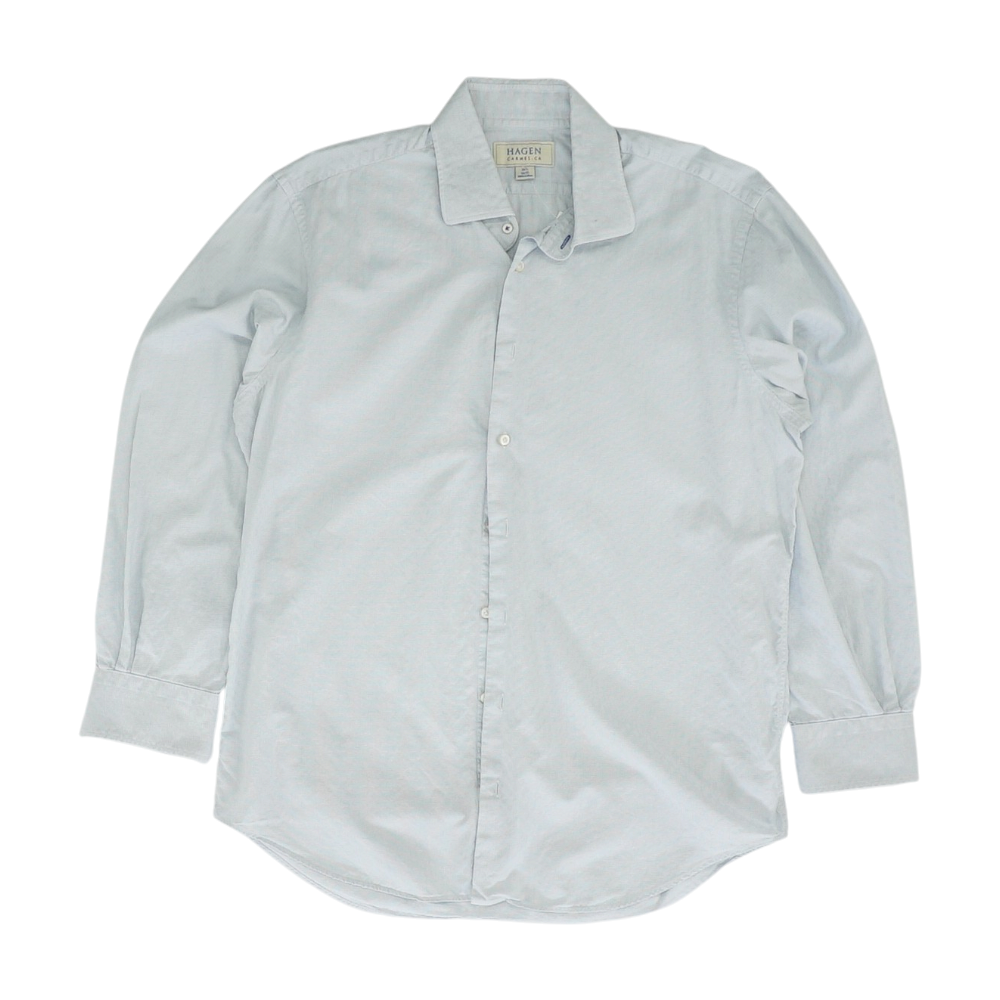 Blue Solid Long Sleeve Button Down