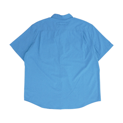 Blue Solid Short Sleeve Button Down