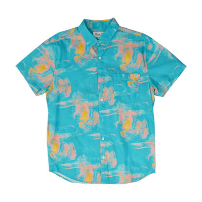 Blue Abstract Short Sleeve Button Down
