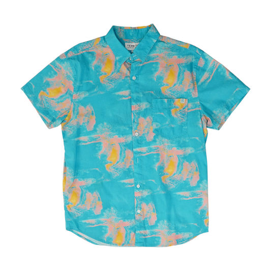 Blue Abstract Short Sleeve Button Down