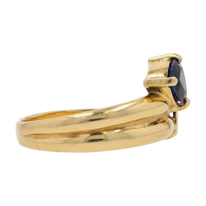 18K Gold Trillion Cut Sapphire In Abstract Setting Stackable Ring