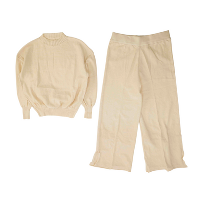 Beige Solid Pant Set