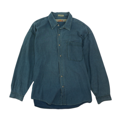 Blue Solid Long Sleeve Button Down