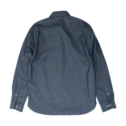 Blue Solid Long Sleeve Button Down