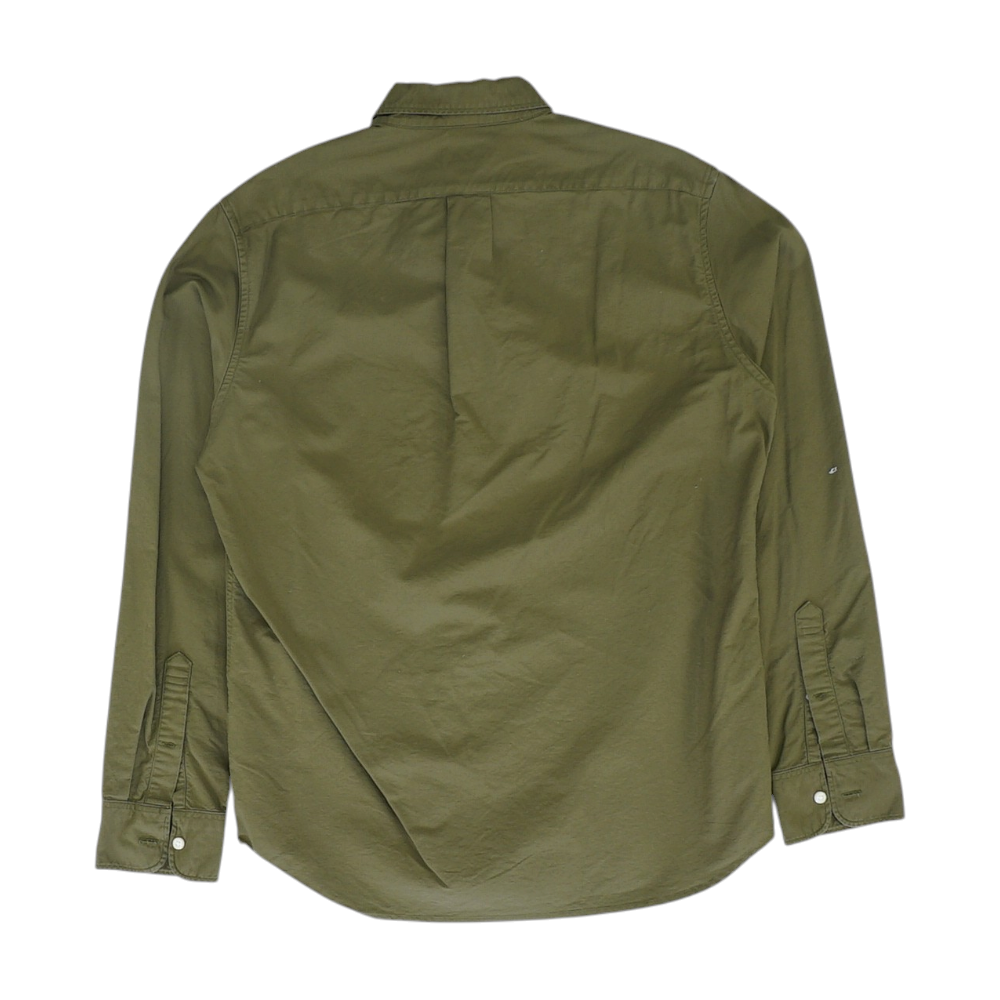 Green Solid Long Sleeve Button Down