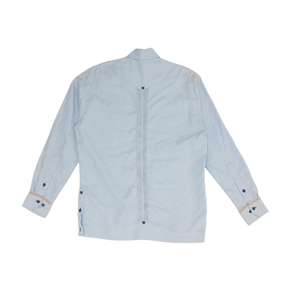 Blue Solid Long Sleeve Button Down