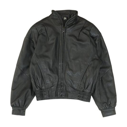 Black Solid Leather Jacket