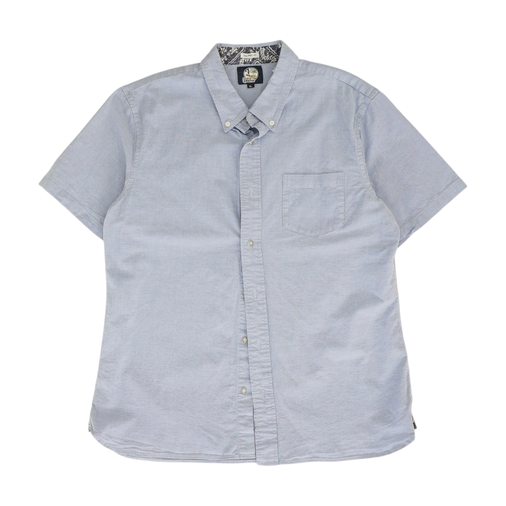 Blue Solid Short Sleeve Button Down