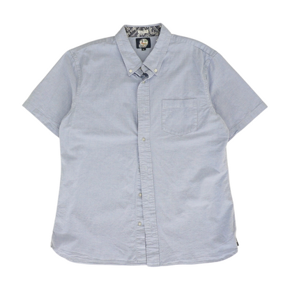 Blue Solid Short Sleeve Button Down