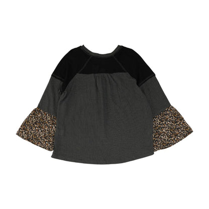 Gray Color Block Long Sleeve Blouse