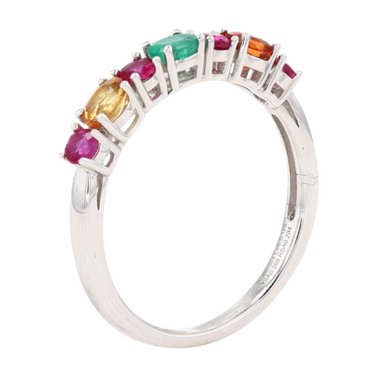 14K White Gold Multi Gem Band Ring