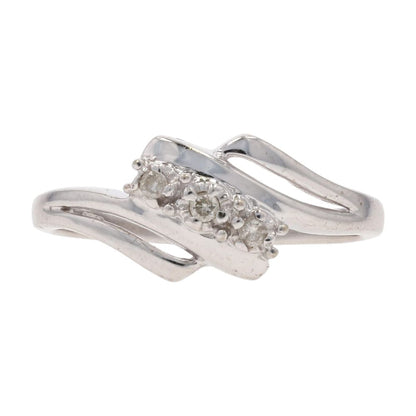 10K White Gold Illusion Set Round Diamond Bypass Cocktail Ring