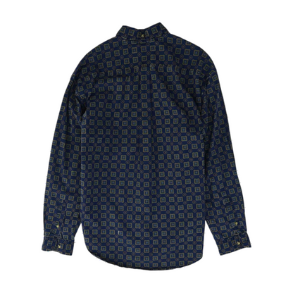 Navy Abstract Long Sleeve Button Down