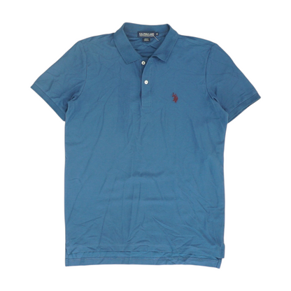 Blue Solid Short Sleeve Polo