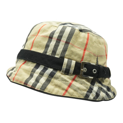 Buckled Check Bucket Hat in Beige