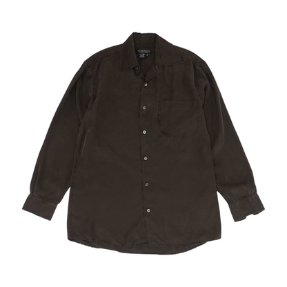 Brown Solid Long Sleeve Button Down