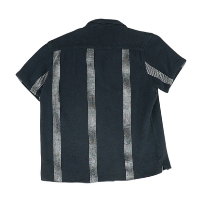 Navy Striped Short Sleeve Button Down