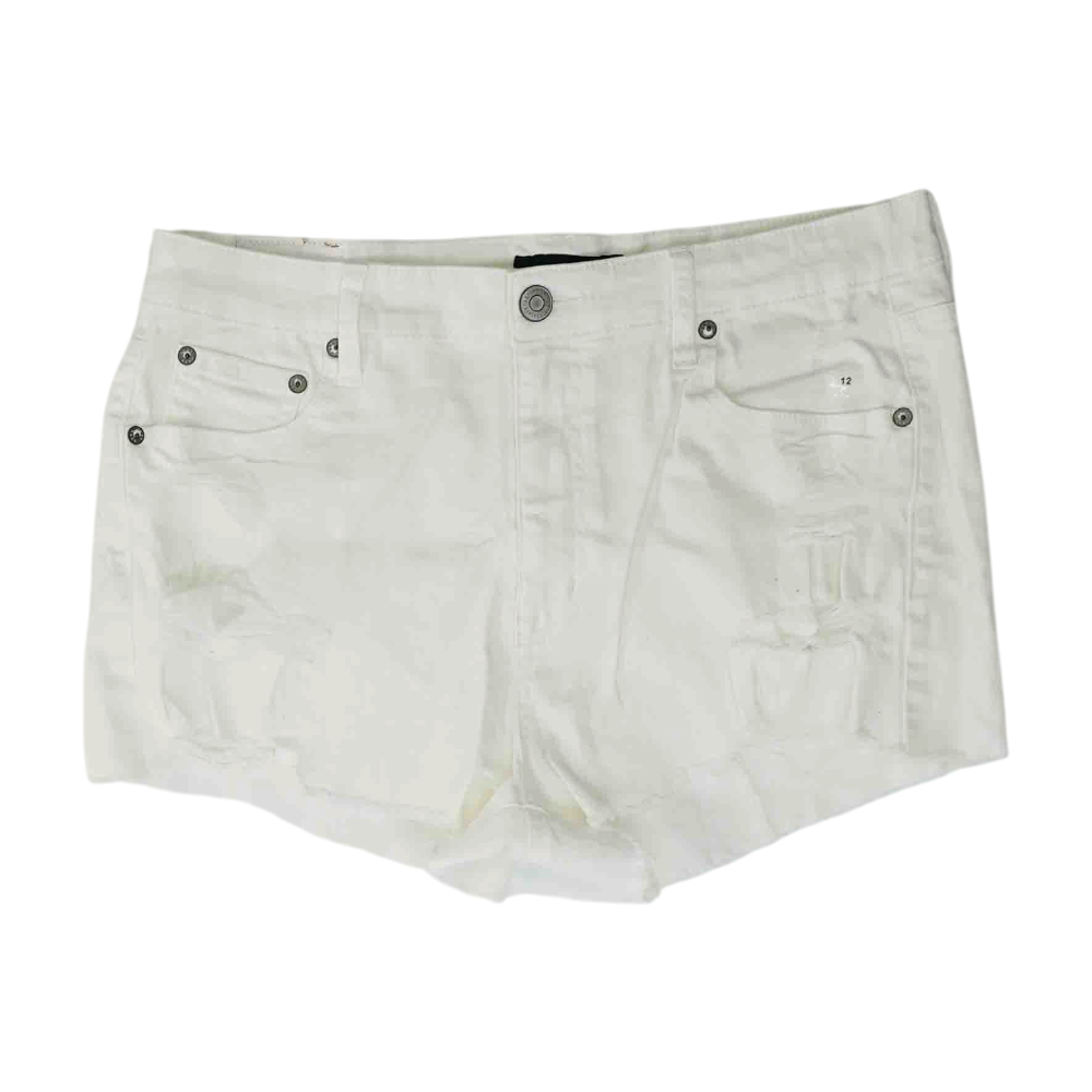 White Solid Denim Shorts