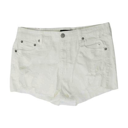 White Solid Denim Shorts