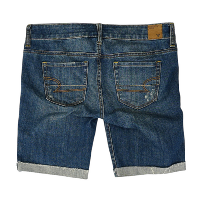 Blue Solid Denim Shorts