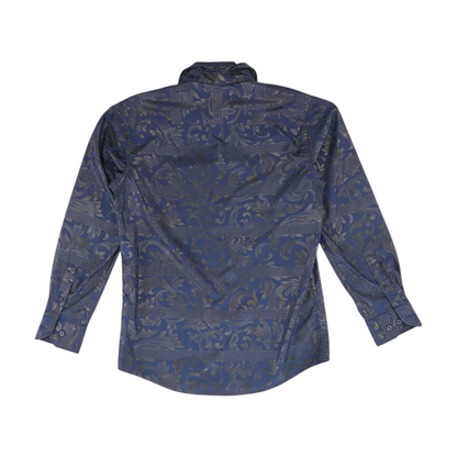 Navy Abstract Long Sleeve Button Down