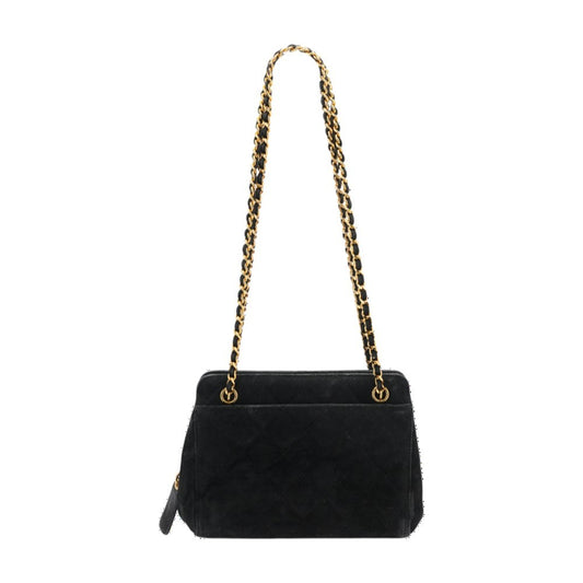 Hover Vintage Quilted Suede Frame Top Bag in Black