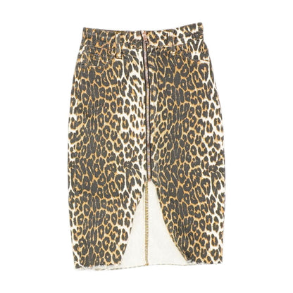 Brown Animal Print Midi Skirt