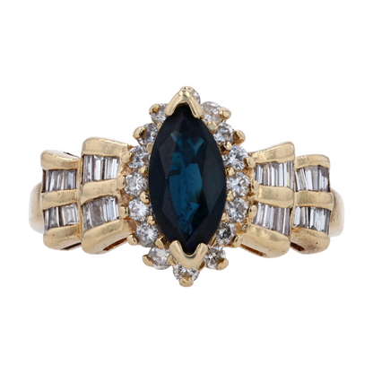 14K Yellow Gold Blue Stone Fashion Ring