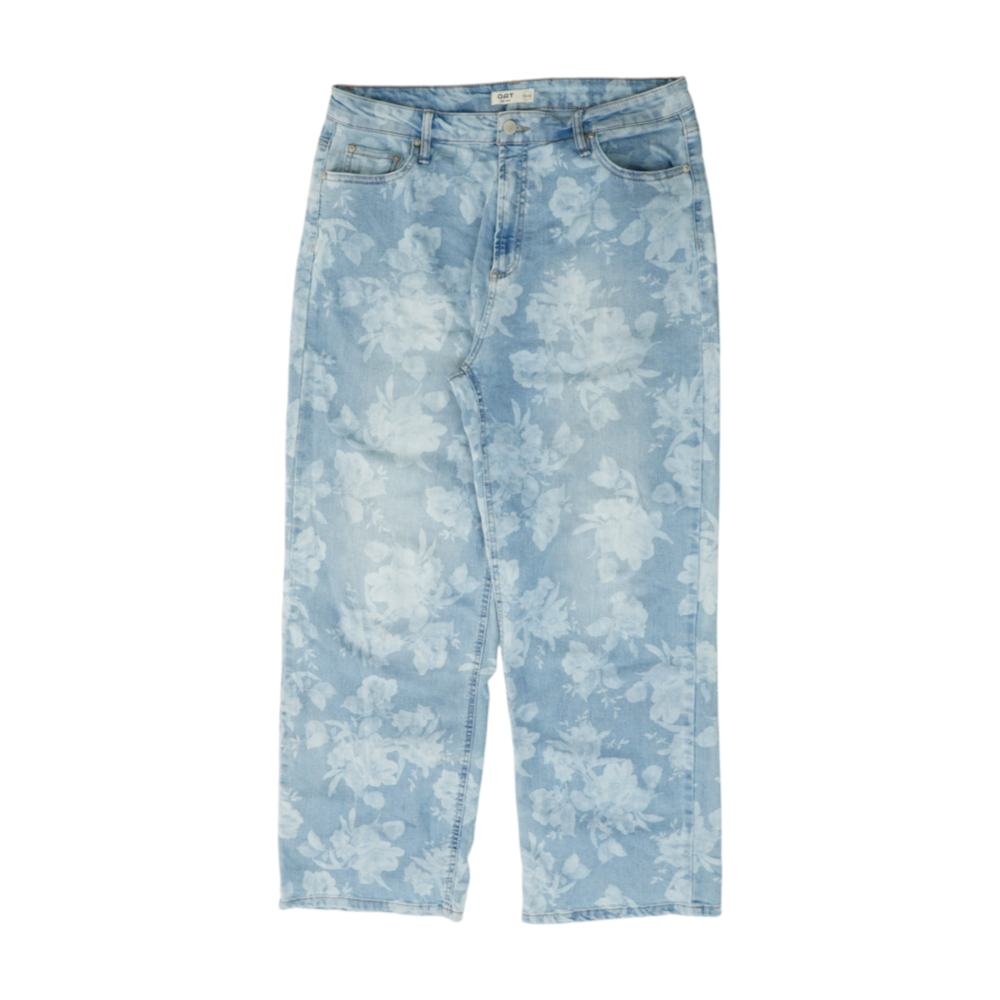 Blue Floral Wide Leg Jeans