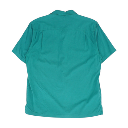 Green Solid Short Sleeve Button Down