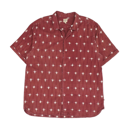 Burgundy Print Short Sleeve Button Down