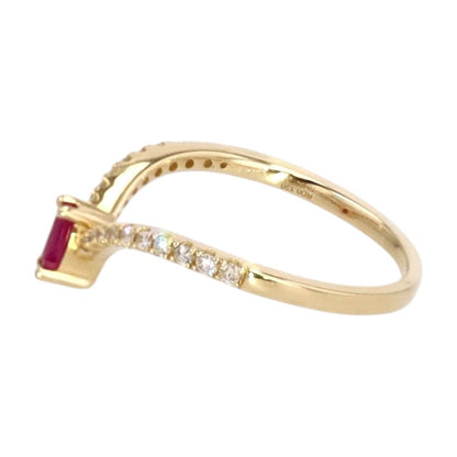 1/4 Ct 14K Gold Pear Ruby With Diamond Accents Wishbone Ring