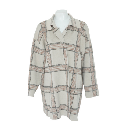 Beige Plus Size Plaid Cardigan Sweater