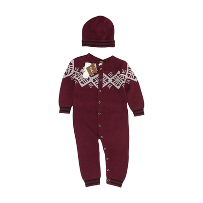 Maroon Abstract Long Sleeve One-Piece