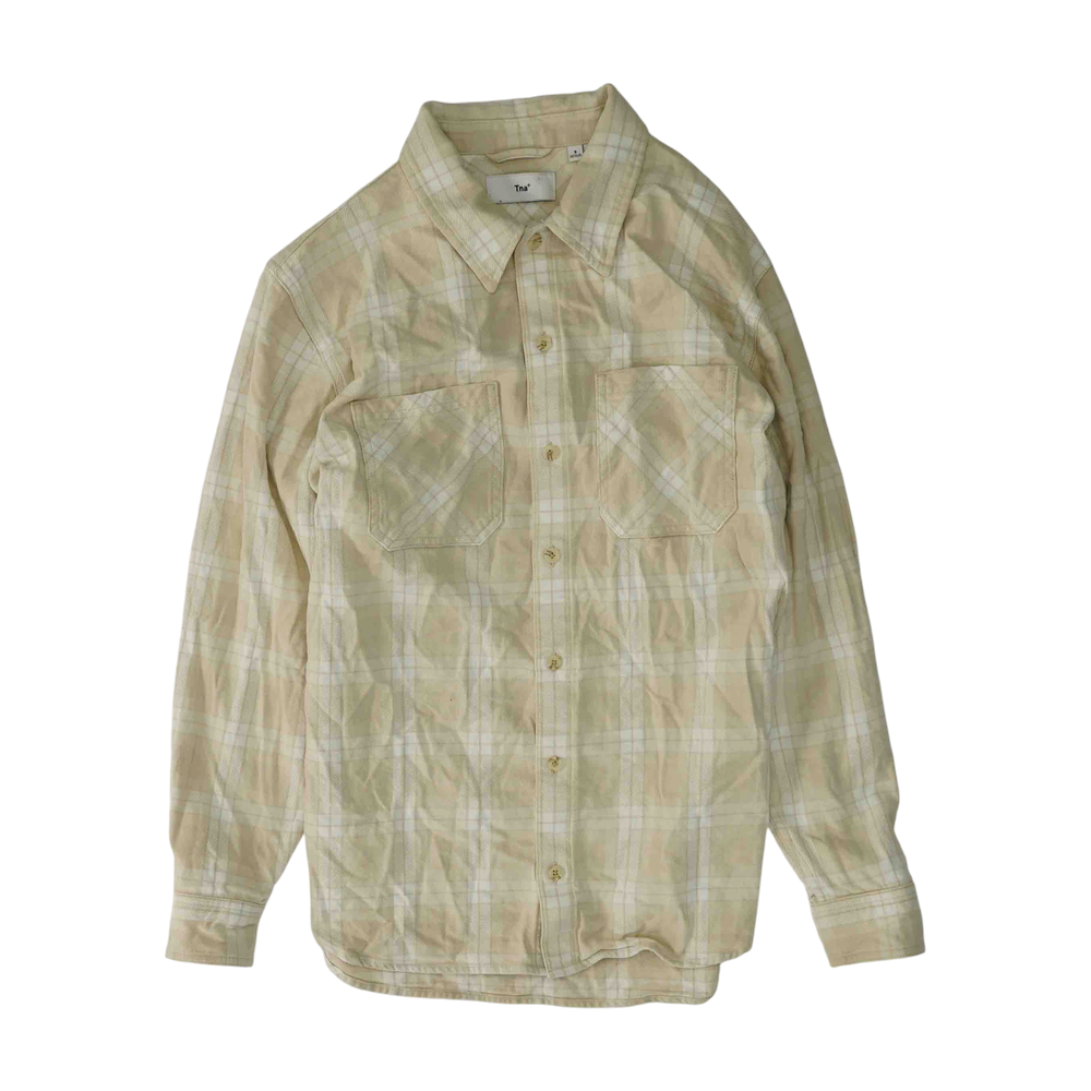 Beige Plaid Flannel Button Down
