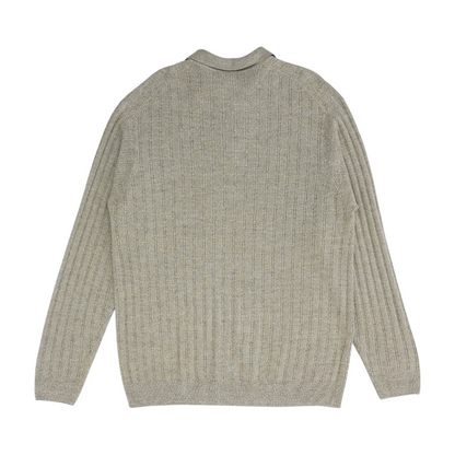 Beige Solid Long Sleeve Polo