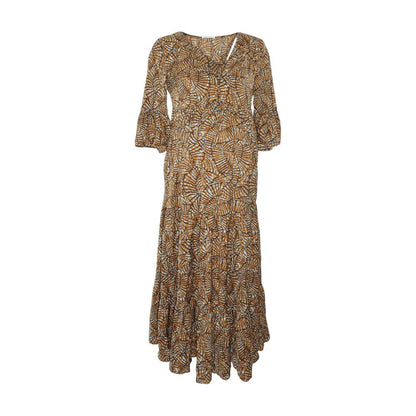 Brown Maternity Graphic Midi Dress