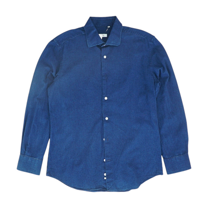 Blue Solid Long Sleeve Button Down