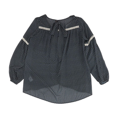 Navy Graphic Long Sleeve Blouse